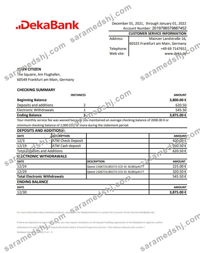 Germany Dekabank bank statement